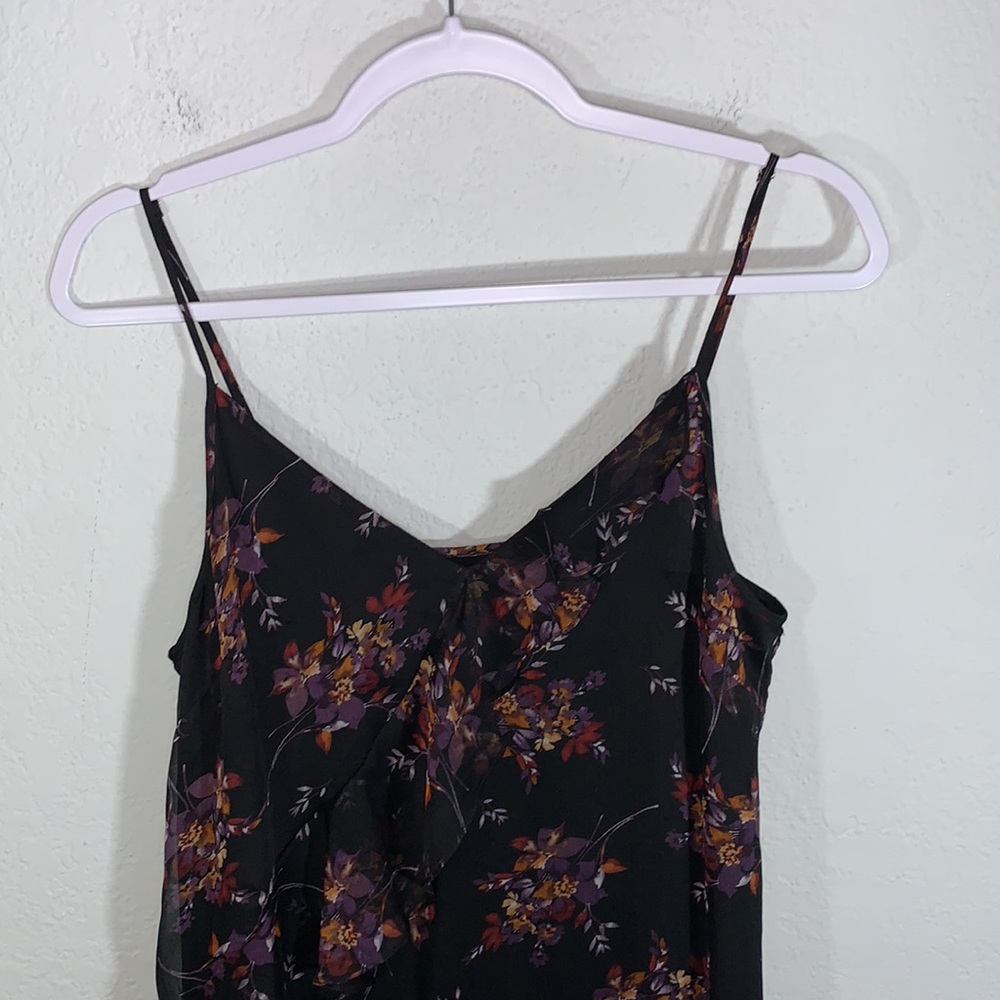 1.STATE Black Wildflower Ruffle Midi Dress Sleeveless V Neck Lined Size Medium - Picture 7 of 15